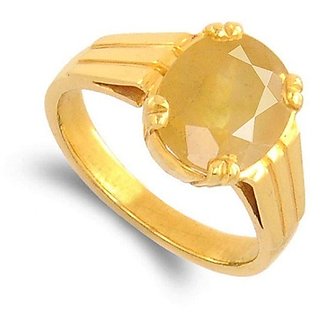                       original yellow sapphire gold plated ring natural  original gemstone pukhraj for unisex                                              