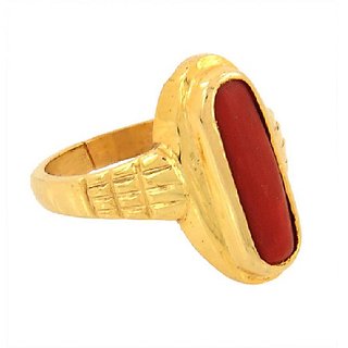                       coral gemstone ring natural  original gemstone moonga gold plated ring for unisex                                              