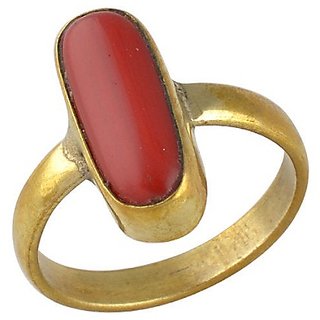                       moonga gemstone ring natural  original red coral stone gold plated ring for unisex                                              
