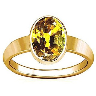                       yellow sapphire ring natural  lab certified gemstone pukhraj gold plated ring for unisex by CEYLONMINE                                              