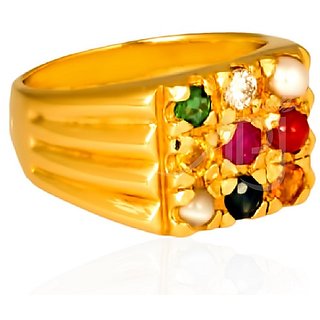                       Navratna ring original  precious gemstone crystal navgrah gold plated ring for men                                              