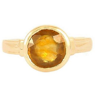                       yellow sapphire stone ring 5.00 ratti pushpraj gold plated ring for unisex by CEYLONMINE                                              