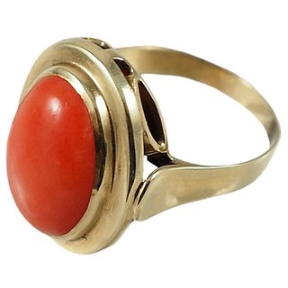                       red coral stone ring original & lab certified gemstone gold plated  ring for unisex                                              