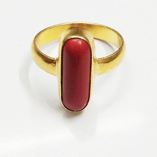                      Red moonga stone ring natural  certified gemstone coral ( proble ) ring gold plated for unisex by CEYLONMINE                                              