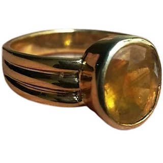                       yellow sapphire gemstone ring original & natural stone pukhraj gold plated ring 5.00 ratti                                              