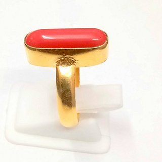                       Red munga gold plated ring 7.00 ratti original  Certified gemstone coral for mon  women by CEYLONMINE                                              