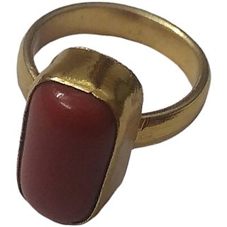                       red coral ring natural  original gemstone moonga/munga gold plated  ring for unisex                                              