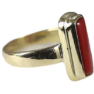                       red coral gold plated ring lab certified gemstone moonga/munga beautiful ring for unisex                                              