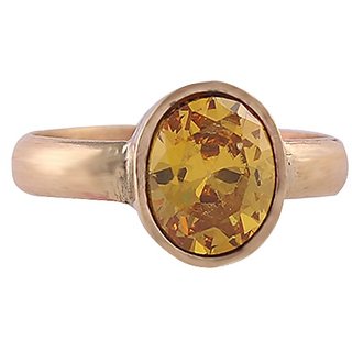                       yellow sapphire ring original  natural gemstone pukhraj gold plated ring for unisex                                              