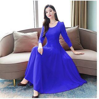 Royal Blue Crezy 11030 long maxi dress with full sleeves