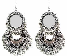 Minha  Fancy Oxidised Afghani Tribal Mirror Earrings for Girls and Women