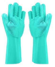 AJSCOP Silicone Hand Gloves for Kitchen Dishwashing and Pet Grooming -1 Pair