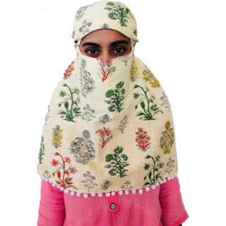 Women's Innovative Scarf Cum Mask - 100 Cotton Floral Printed