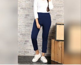 Women's Girl's Blue Color Vertical Lining Printed Stretchable Pant's / Jeggings /Gym /Yoga /Casual /Sport's Wear