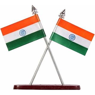 Double Sided Tricolor National Flag For Car Dashboard (Pack of 1)