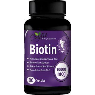 Orgfit Biotin Extra Strength Vitamin B7 Supplement for Hair Strength, Smooth Skin  Healthy Nails 10000 mcg 90 Capsules