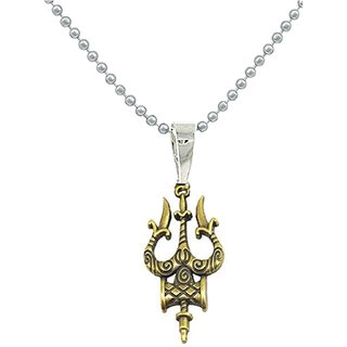 M Men Style Lord Shiva Trishul Damru locket with chain Gold Zinc Metal Necklace Pendant For Men