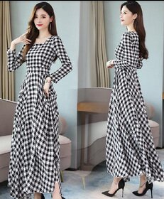 Raabta RWD-0031 Black And White Check Long Dress