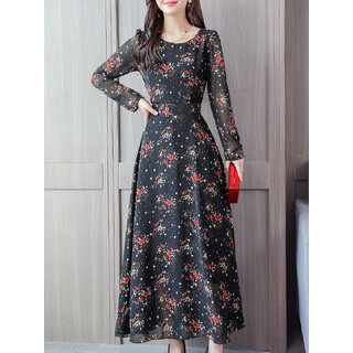                       Raabta RWD-01025 Black Flower Print Dress                                              