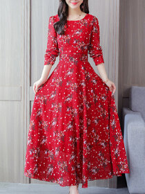 Raabta RWD-01025 Red Flower Print Dress