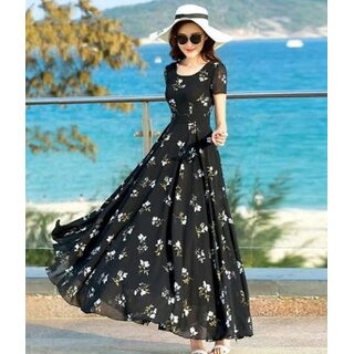                       Raabta RWD-01026 Black Flower Print Dress                                              