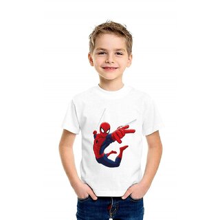 Boy's  Girl's Spider Man Cartoon Printed White T-Shirt