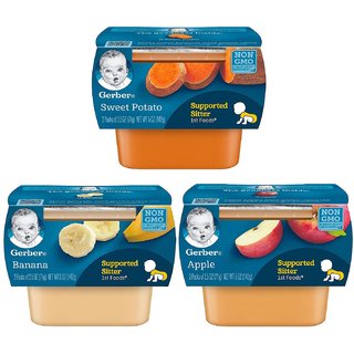 Gerber 1st Foods for Supported Sitter Combo (Pack of 3) - Apples + Bananas + Sweet Potatoes