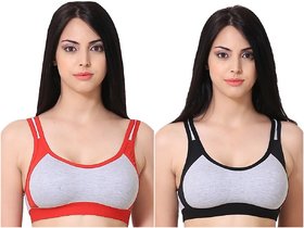 Rayyans (Pack of 2) High Export Quality Non Padded Non-Wired Sports Bra (Design n color may Differ)
