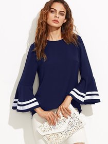 Fashion Triangle Navy Bell Sleeve Top