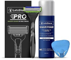 LetsShave Pro 6 Sensitive Razor Trial Kit for Men - Pro 6 Sensitive Blade + Razor Handle + Razor Cap + Shave Gel