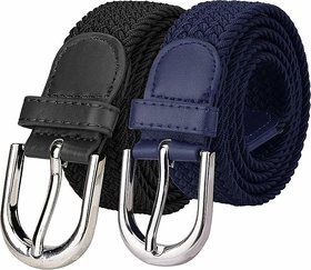 TMN Unisex Black and  Blue Stretchable Belts BT-BLK004,BT-BLE003
