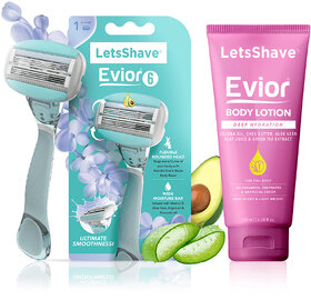 LetsShave Evior 6 Body Razor Trial Kit for Sensitive Skin - Twin Three Blade Design Razor + Shave Gel - 200 ml