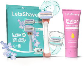 LetsShave Evior 6 Body Razor Trial Kit for Sensitive Skin - Twin Three Blade Design Razor + Shave Gel - 200 ml