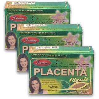 Renew Placenta Classic With Double-Acting-Anti Aging Skin Whitening Soap (Pack Of 3, 135g Each) Renew Placenta Classic With Double-Acting-Anti Aging Skin Whitening Soap (Pack Of 3, 135g Each)