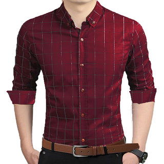 Gladiator Products Checkered Mehroon Regular Fit Shirt For Men