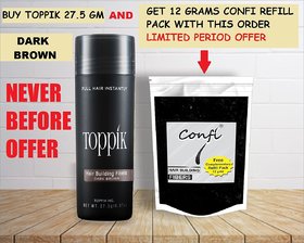 TOPPIK hair building fiber-27.5g-DARK BROWN + FREE 12 GM CONFI REFILL PACK - NEVER BEFORE OFFER-LIMITED TIME DEAL
