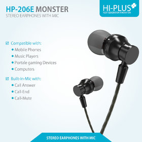 Hi-Plus HP-206E MONSTER in Ear Wired Earphones with Mic (Black)