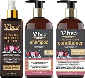 VBRO SKIN CARE Red Onion Black Seed Oil Ultimate Hair Care Kit (Shampoo + Hair Conditioner + Hair Oil)  combo kit