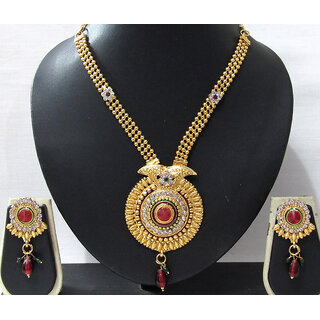 Golden Maroon drop round pendant necklace set Golden Maroon drop round pendant necklace set