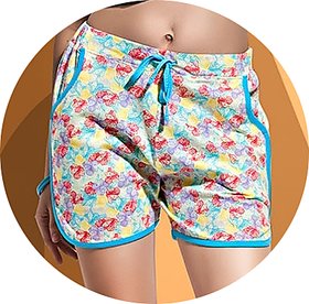 (Pack of 6 Pcs) Printed soft stylist trendy Women girl ladies Regular Shorts (Round Style)