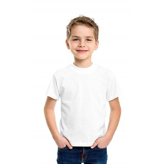 Boy's  Girl's Regular Fit Half Sleeve Solid White Kids T-Shirt