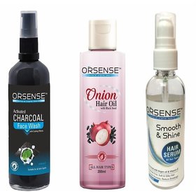 Orsense Onion oil + Hair Serum + Charcoal Face Wash Combo