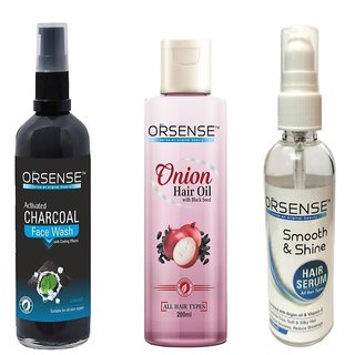 Orsense Onion oil + Hair Serum + Charcoal Face Wash Combo