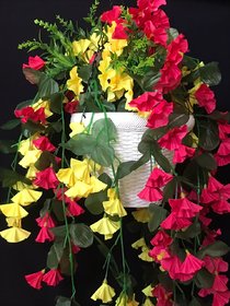 PS GOODS HOUSE Artificial Pink Orchid Flowers Or Leaves Plastic Hanging Basket