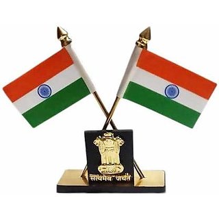 Indian Flag with Satymev Jayte  Emblem for Car Dashboard Decoration with Adhesive Base