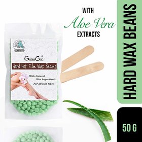 GutarGoo Painless Brazilian Hair Removal Hot Wax Beans with free spatula (Nourishing Green Aloe Vera, 50g)