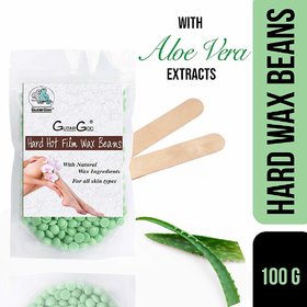 GutarGoo Painless Brazilian Hair Removal Hard Film Hot Wax Beans with free spatula (Nourishing Green Aloe Vera, 100g)