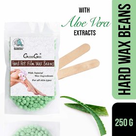 GutarGoo Painless Brazilian Hair Removal Hard Film Hot Wax Beans with free spatula (Nourishing Green Aloe Vera, 250g)