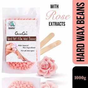 GutarGoo Painless Brazilian Hair Removal Hard Film Hot Wax Beans with free spatula (Soothing Pink Rose, 1000g)