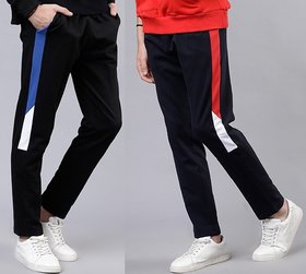 Ruggstar Branded Cotton Trackpant For Mens ( Blue Royal white patti+Blue Red white patti ) Pack of 2 pcs